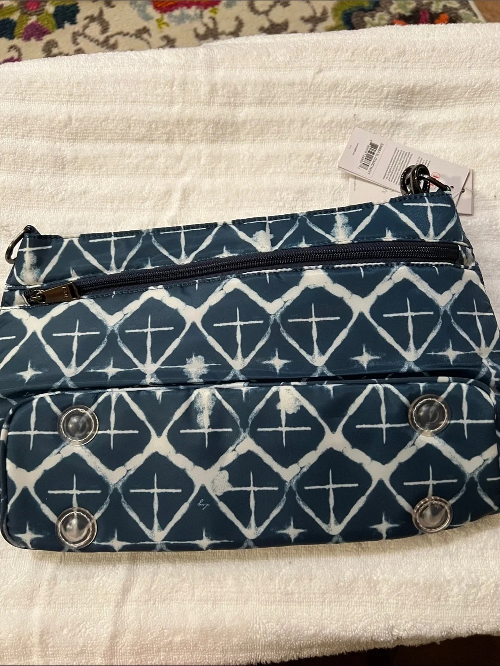 lug Navy Blue & White Quilted Crossbody Pouch